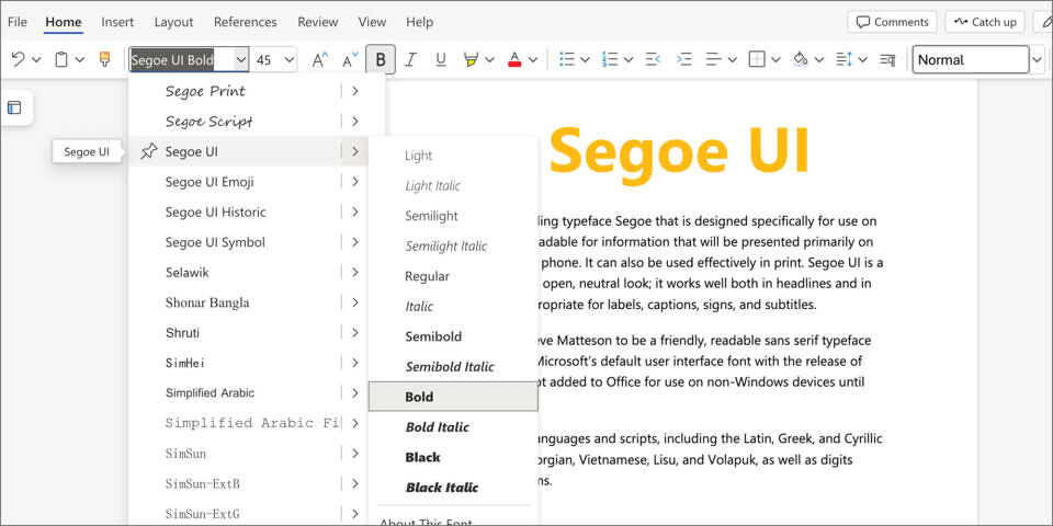 Segoe UI Font Family