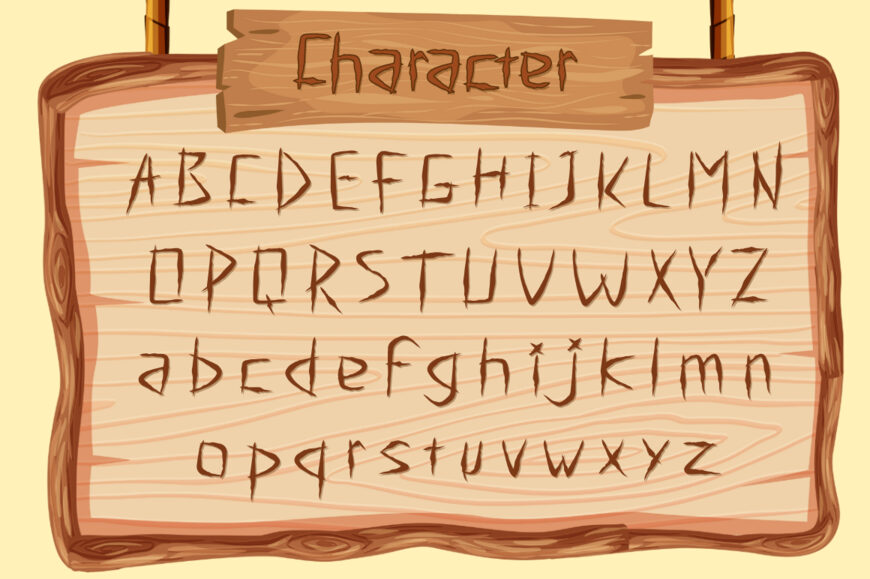 Carved Pine Wood Font